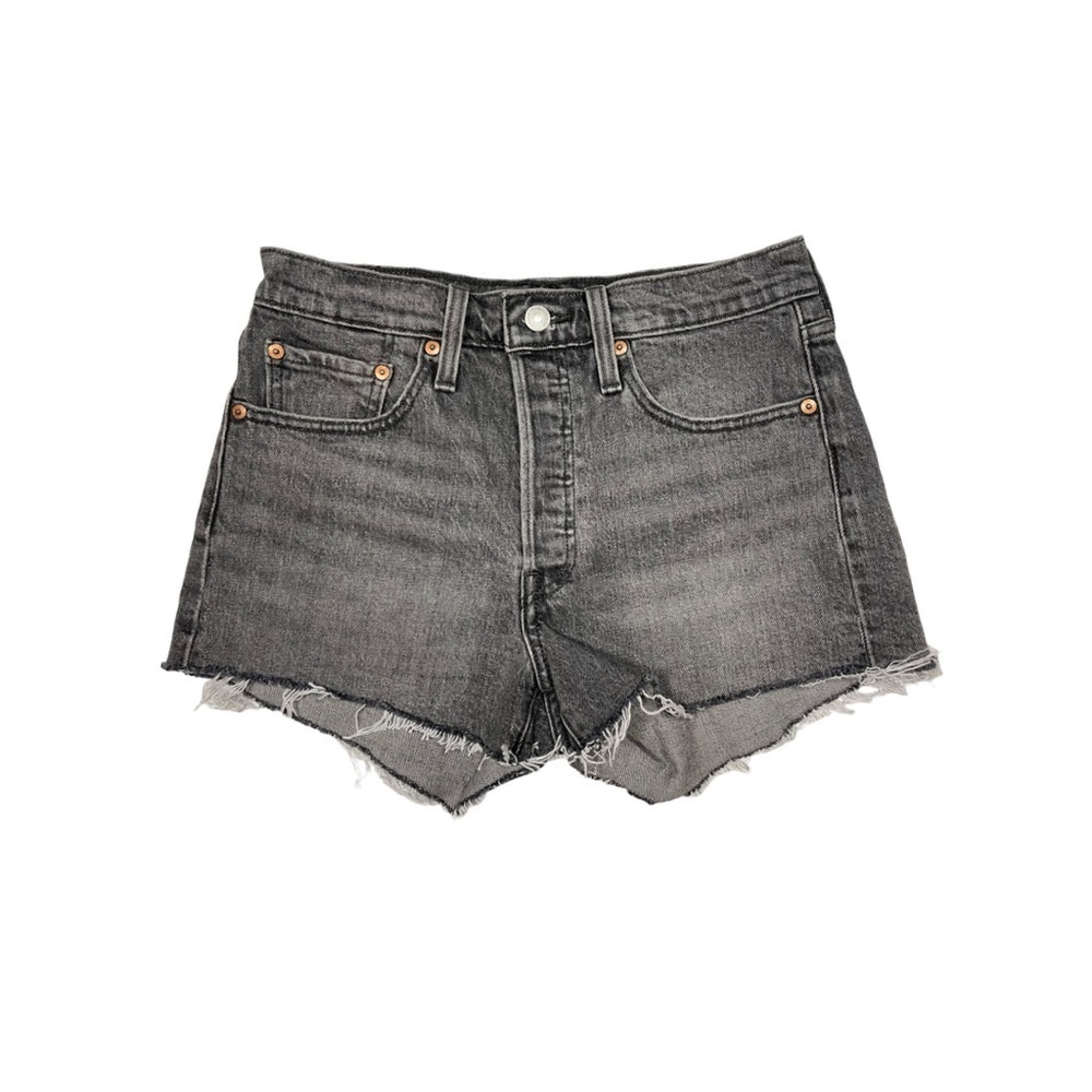 Levi’s 501 Original High Rise Cutoff Denim Shorts Black W26 Button Fly Frayed